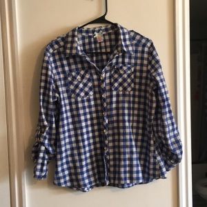 Gingham blue and white button down top